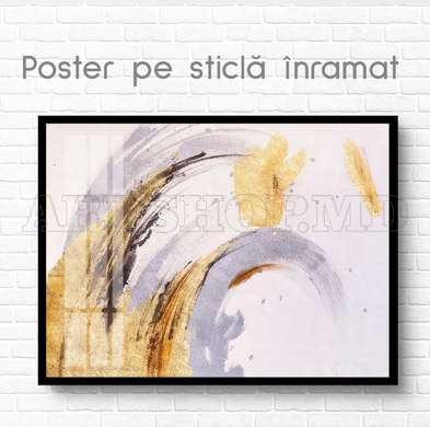 Poster - Golden Lines, 90 x 60 см, Framed poster on glass, Abstract