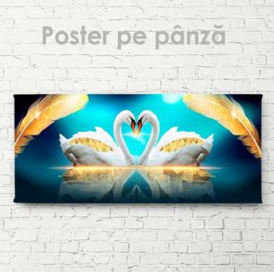 Poster, Swans in love, 60 x 30 см, Canvas on frame