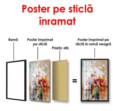 Постер - Абстрактный цветочный натюрморт на фоне стены, 60 x 90 см, Постер в раме, Натюрморт