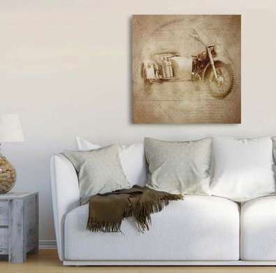 Постер - Эскиз ретро мотоцикла, 100 x 100 см, Постер на Стекле в раме, Транспорт