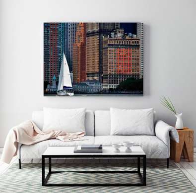 Poster - Sailing yacht, 90 x 60 см, Framed poster on glass, Marine Theme