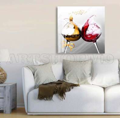 Poster - Wine in glasses, 100 x 100 см, Framed poster on glass, Food and Drinks