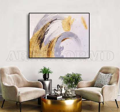 Poster - Golden Lines, 90 x 60 см, Framed poster on glass, Abstract