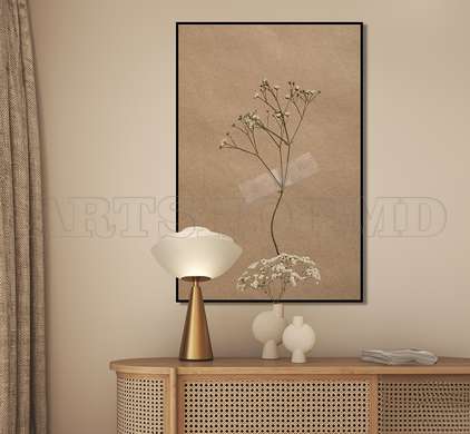 Poster - Dried Flower & Beige Background, 30 x 45 см, Canvas on frame, Botanical