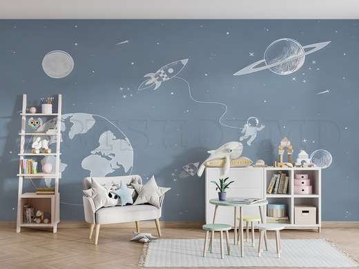 Wall Mural - The planets, the cosmonaut and rockets