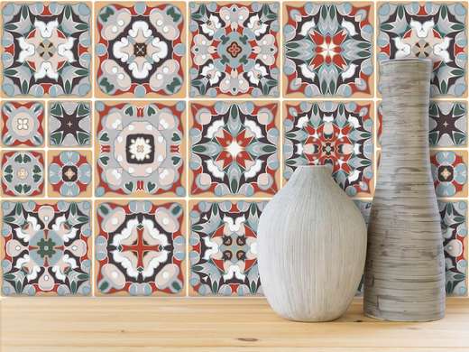Керамическая плитка в ретро-цветах с узорами в этническом стиле