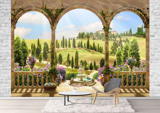 Wall Mural - View of the field from the arched balcony.