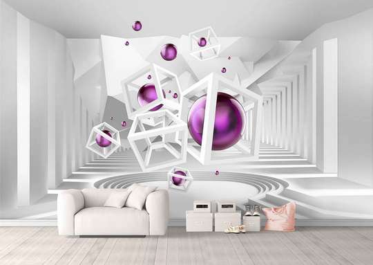 Wall Mural - Purple pearls on an abstract 3D background
