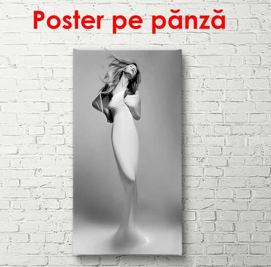 Poster - Fată într-o rochie albă, 60 x 90 см, Poster înrămat, Alb Negru