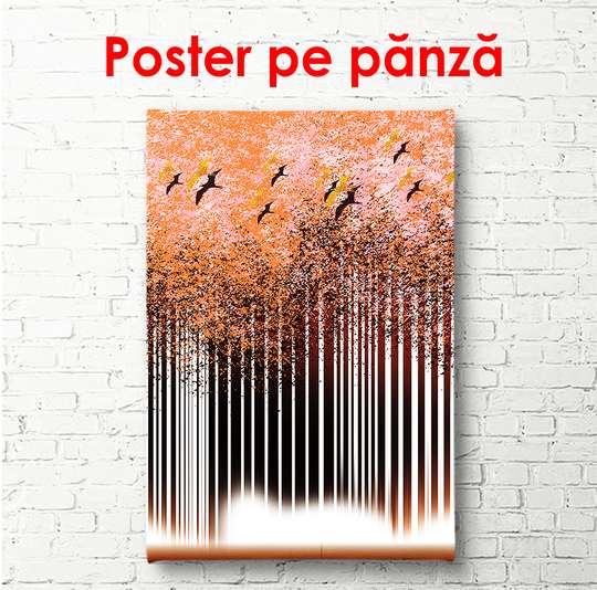 Poster - Pădurea abstractă cu păsări, 30 x 60 см, Panza pe cadru, Glamour