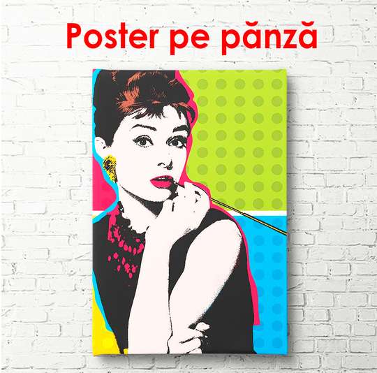 Poster - Desen al unei domnișoare în stil retro, 30 x 60 см, Panza pe cadru