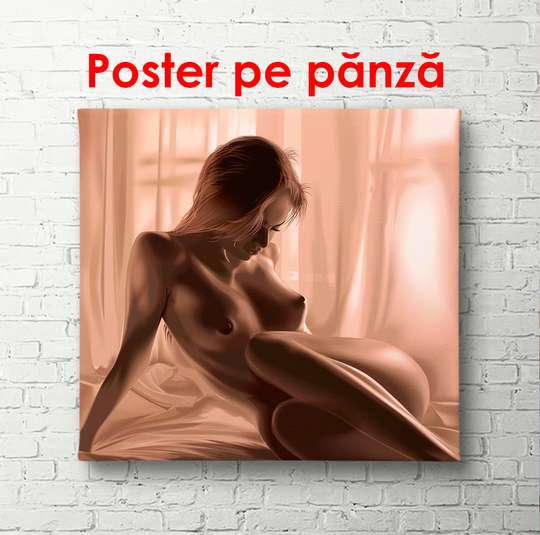 Poster - Femeie lângă fereastră, 100 x 100 см, Poster înrămat, Nude