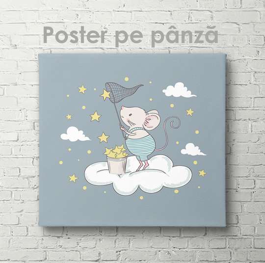 Постер - Мышка на облаке, 40 x 40 см, Холст на подрамнике