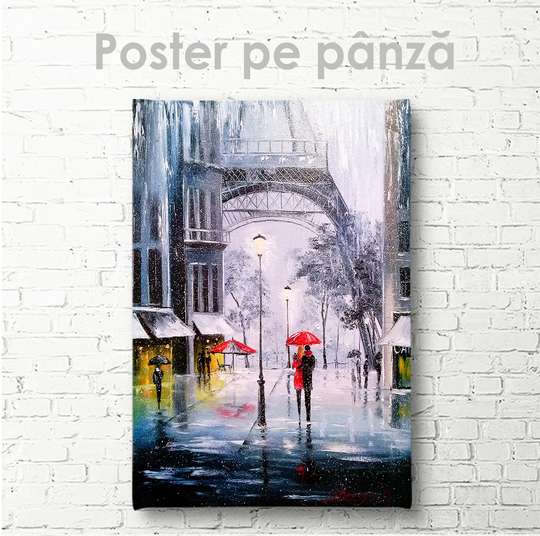 Poster - Plimbarea prin Parisul ploios, 30 x 45 см, Panza pe cadru, Pictura