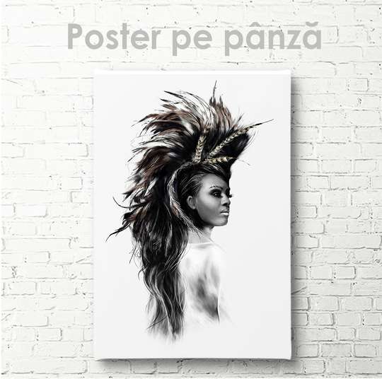 Постер - Девушка- Индеец, 30 x 45 см, Холст на подрамнике