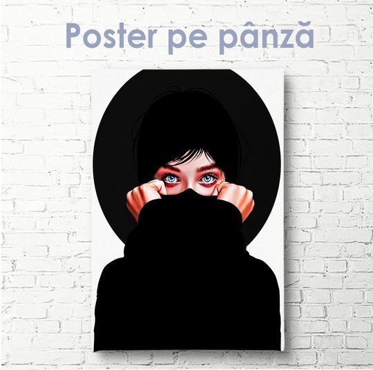 Poster, Fată în negru, 30 x 60 см, Panza pe cadru