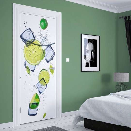 3D door sticker, Lime and ice cubes, 60 x 90cm