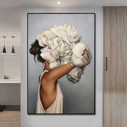 Tablou înramat - Bujori albi, 50 x 75 см