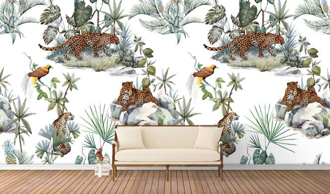 Wall Mural - Leopard in the jungle, seamless print