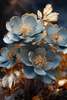 Poster - Blue flowers with golden elements, 30 x 45 см, Canvas on frame, Flowers