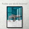 Poster, Zebre pe un fundal turcoaz, 30 x 45 см, Panza pe cadru, Animale