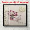 Poster - Căni albe și un buchet cu flori roz, 100 x 100 см, Poster înrămat, Provence