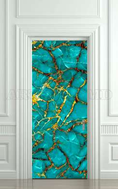 3D door sticker, Turquoise marble with gold, 60 x 90cm, Door Sticker