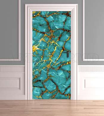 3D door sticker, Turquoise marble with gold, 60 x 90cm, Door Sticker