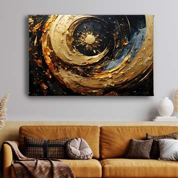 Poster - Luna aurie si constelatii in stil abstract, 60 x 30 см, Panza pe cadru, Abstracție