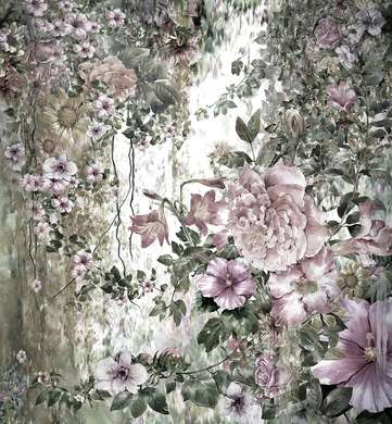 Poster - Flori roz în grădina botanică, 100 x 100 см, Poster înrămat, Botanică
