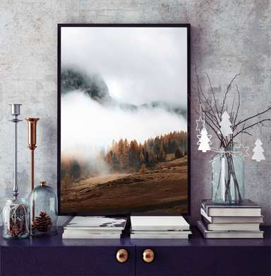 Poster - Ceață în munți, 60 x 90 см, Poster inramat pe sticla