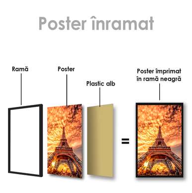 Poster - Turnul Eiffel pe fundalul unui apus de foc, 60 x 90 см, Poster inramat pe sticla