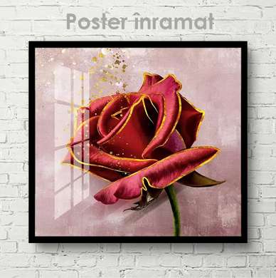 Poster - Rose with golden edges, 40 x 40 см, Canvas on frame, Flowers