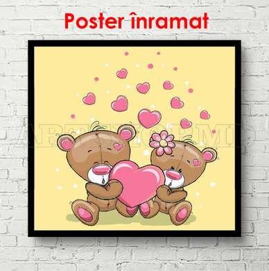 Poster - Urși drăguți, 100 x 100 см, Poster inramat pe sticla, Pentru Copii