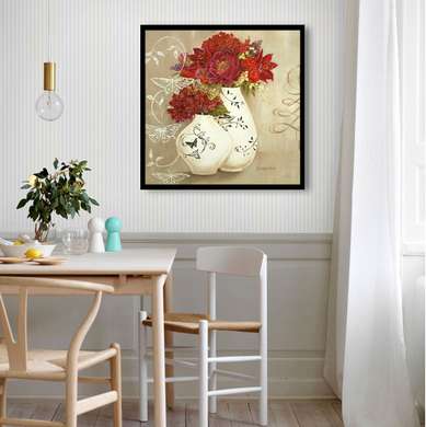 Poster - Red flowers in a blue vase, 100 x 100 см, Framed poster, Provence