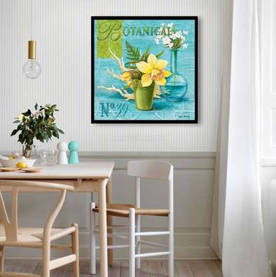 Poster - Floarea galbenă pe un fundal albastru, 100 x 100 см, Poster înrămat, Provence