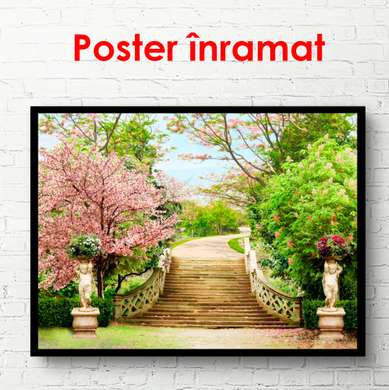 Poster - Staircase in green park, 90 x 60 см, Framed poster, Nature