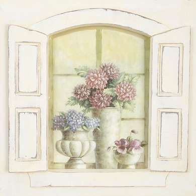Poster - Windows with flowers, 40 x 40 см, Canvas on frame