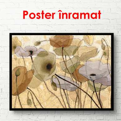 Poster - Delicate poppies on a beige background, 90 x 60 см, Framed poster, Provence