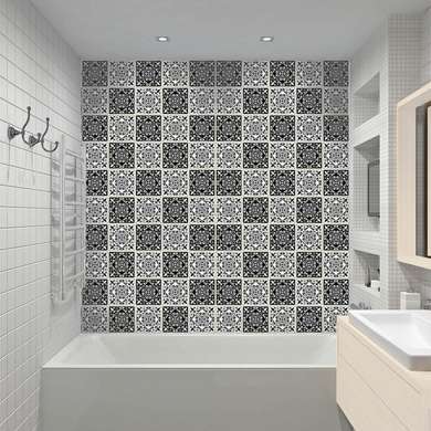 Portuguese tile design with black and white patterns, Imitation tiles