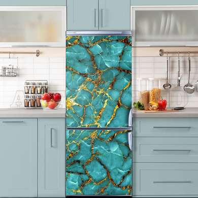 3D door sticker, Turquoise marble with gold, 60 x 90cm, Door Sticker