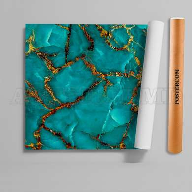 3D door sticker, Turquoise marble with gold, 60 x 90cm, Door Sticker