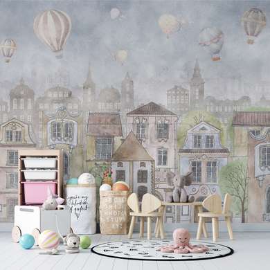 Wall Mural - City buildings and hot air balloons