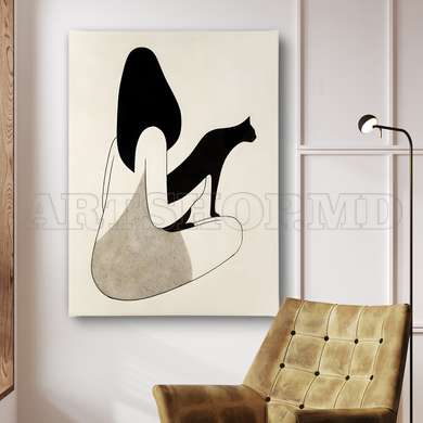 Poster - The girl with the black cat, 60 x 90 см, Framed poster on glass, Picturi