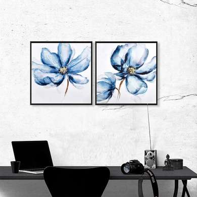 Poster - Blue Flower, 80 x 80 см, Framed poster on glass