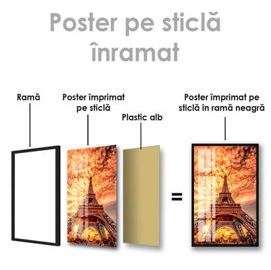 Постер - Эйфелевая башня на фоне огненного заката, 60 x 90 см, Постер на Стекле в раме, Города и Карты
