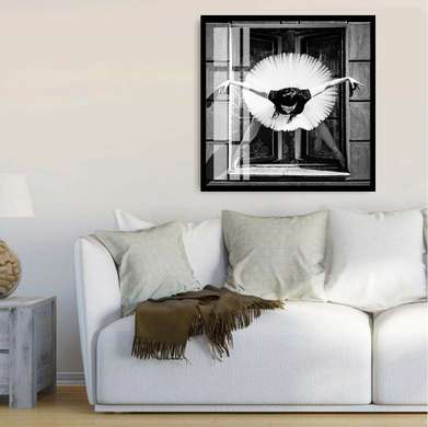 Poster - Bow, 100 x 100 см, Framed poster on glass, Black & White