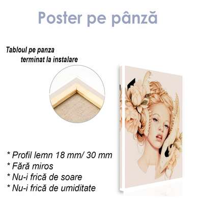 Poster - Fată în stil vintage, 30 x 45 см, Panza pe cadru