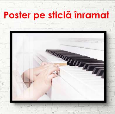Poster - Playing the piano, 90 x 60 см, Framed poster on glass, Music