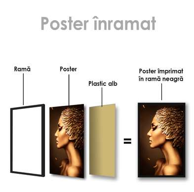 Poster - Girl with golden feathers 1, 45 x 90 см, Framed poster on glass